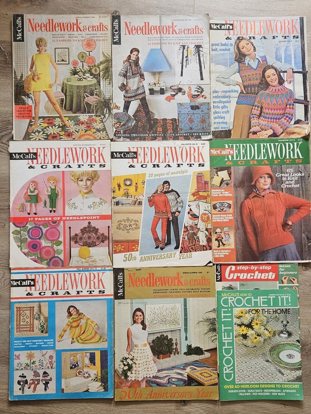 Vintage McCall's Needlework & Crafts Magazine Lot of 10 (1967–1975)